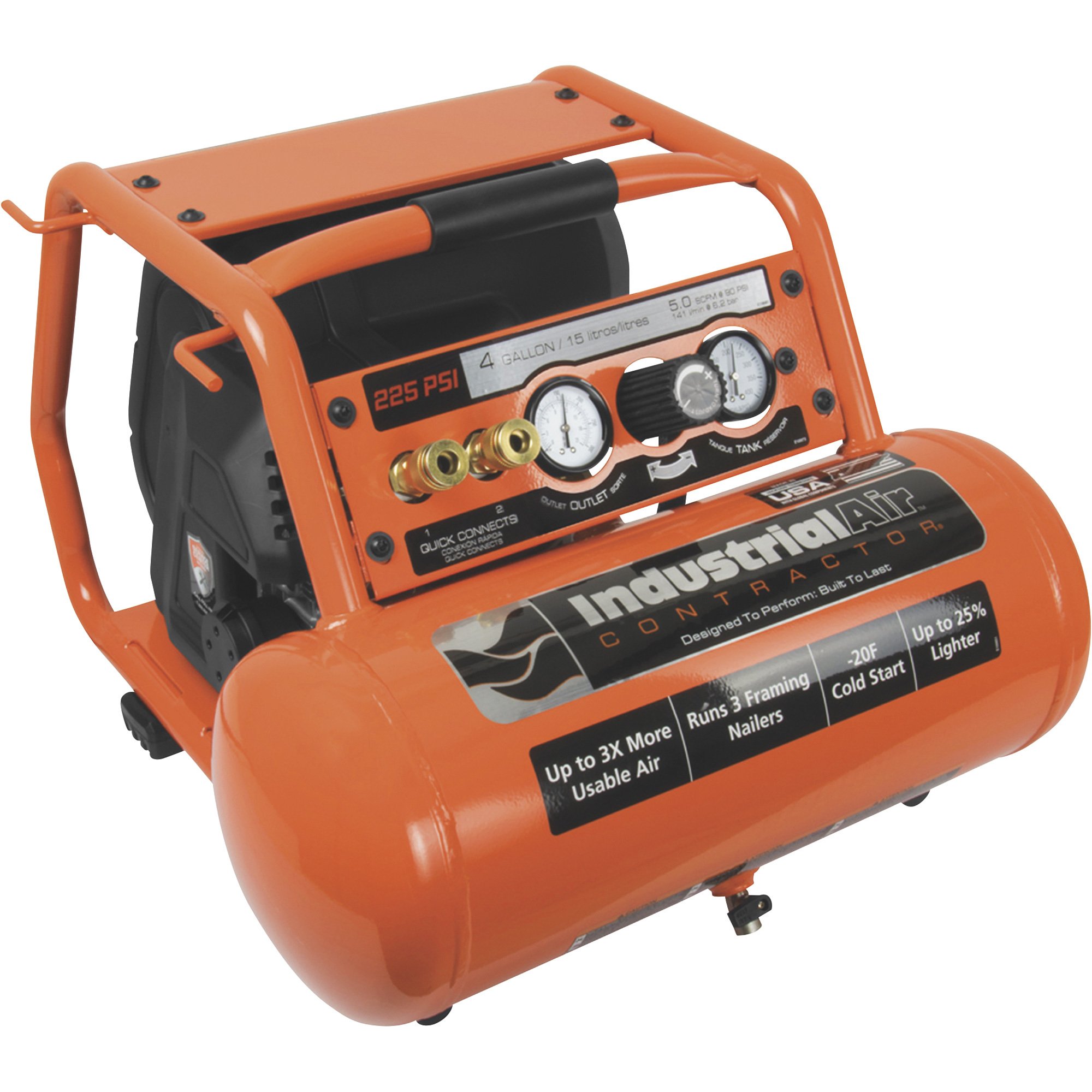 Industrial Air Contractor Pro Crew Portable Electric Air Compressor — 1.7 HP, 4-Gallon, 225 PSI, 5.1 CFM @ 90 PSI, Model# C041I